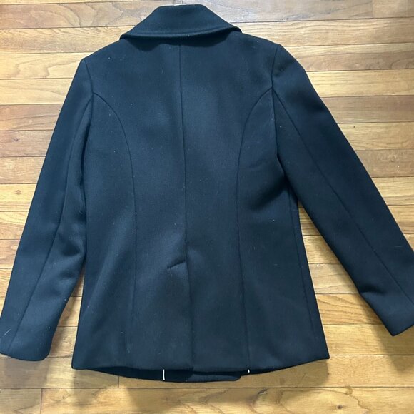Gap Womens Black Double-Breasted Wool Blend Peacoat With Mint Satin Lining - Picture 2 of 9